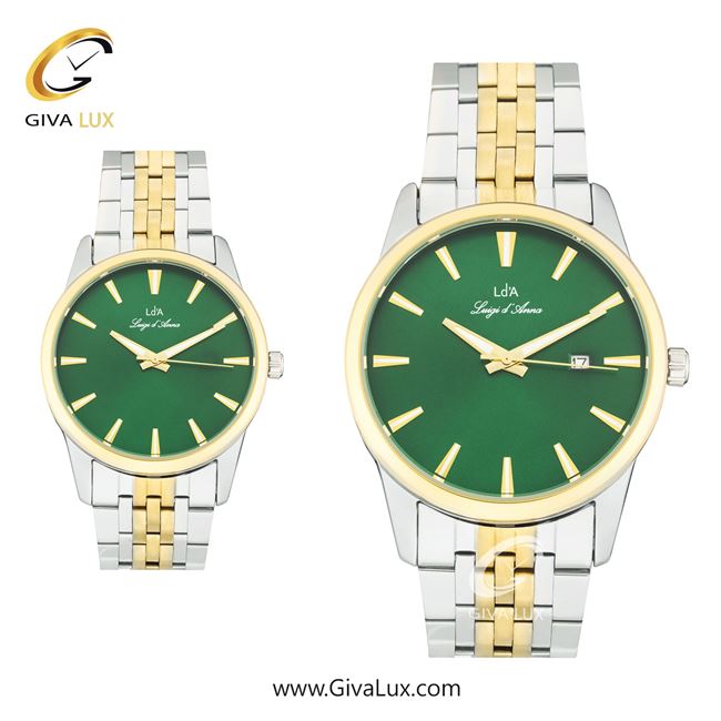 ساعت مچی اورجینال ست LdA | لوئیجی د آنا | Luigi d'Ana طلایی-نقره ای | نقره ای-طلایی| سبز یشمی تیره| کد رفرنس مردانه: 2482، زنانه: 2483
