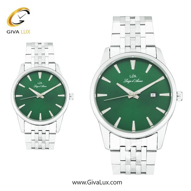 ساعت مچی اورجینال ست LdA | لوئیجی د آنا | Luigi d'Ana نقره ای | نقره ای| سبز یشمی تیره| کد رفرنس مردانه: 2482، زنانه: 2483