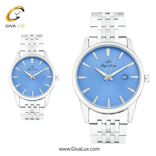 ساعت مچی اورجینال ست LdA | لوئیجی د آنا | Luigi d'Ana نقره ای | نقره ای| آبی| کد رفرنس مردانه: 2482، زنانه: 2483