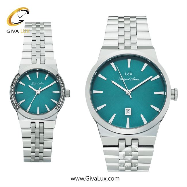 ساعت مچی اورجینال ست LdA | لوئیجی د آنا | Luigi d'Ana نقره ای | نقره ای| سبزآبی| کد رفرنس مردانه: 2504، زنانه: 2505