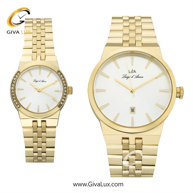 ساعت مچی اورجینال ست LdA | لوئیجی د آنا | Luigi d'Ana طلایی | طلایی| سفید| کد رفرنس مردانه: 2504، زنانه: 2505
