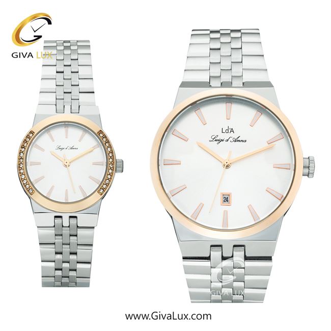 ساعت مچی اورجینال ست LdA | لوئیجی د آنا | Luigi d'Ana نقره ای-رزگلد | نقره ای| سفید| کد رفرنس مردانه: 2504، زنانه: 2505