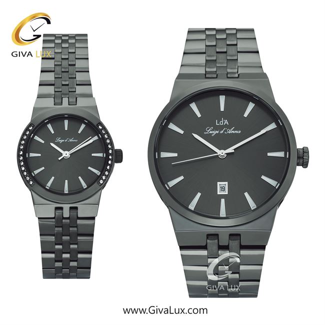 ساعت مچی اورجینال ست LdA | لوئیجی د آنا | Luigi d'Ana تیتانیوم | تیتانیوم(زغالی)| دودی|تیتانیوم| کد رفرنس مردانه: 2504، زنانه: 2505