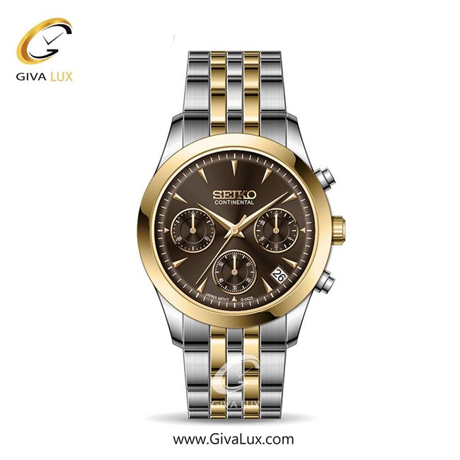 ساعت مچی اورجینال زنانه سیکو (کانتیننتال) | Seiko (Continental)  سه موتوره کرنوگراف طلایی | نقره ای-طلایی| قهوه ای| کد رفرنس 0425