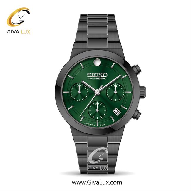 ساعت مچی اورجینال زنانه سیکو (کانتیننتال) | Seiko (Continental)  سه موتوره کرنوگراف مشکی | مشکی| سبز یشمی تیره| کد رفرنس 0426