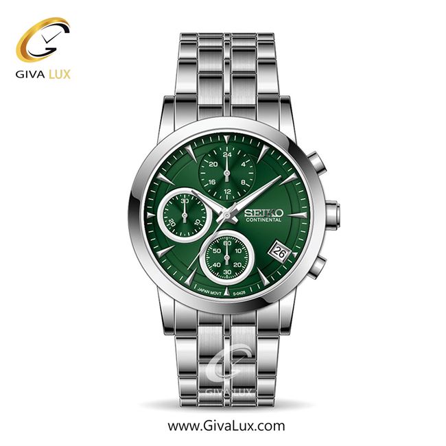 ساعت مچی اورجینال زنانه سیکو (کانتیننتال) | Seiko (Continental)  سه موتوره کرنوگراف نقره ای | نقره ای| سبز یشمی تیره| کد رفرنس 0428