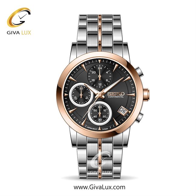 ساعت مچی اورجینال زنانه سیکو (کانتیننتال) | Seiko (Continental)  سه موتوره کرنوگراف رزگلد | رزگلد-نقره ای| مشکی| کد رفرنس 0428