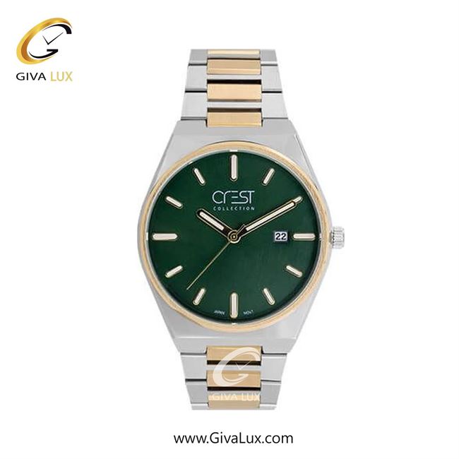 ساعت مچی اورجینال زنانه کرست طلایی | طلایی-نقره ای| سبز یشمی تیره| کد رفرنس Crest 6288-2