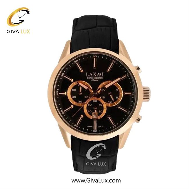 ساعت مچی اورجینال زنانه لاکسمی سه موتوره کرنوگراف رزگلد | مشکی| مشکی| کد رفرنس 8543-2L