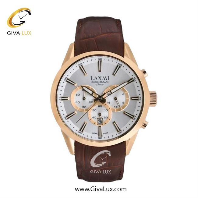 ساعت مچی اورجینال زنانه لاکسمی سه موتوره کرنوگراف رزگلد | قهوه ای| نقره ای| کد رفرنس 8543-4L