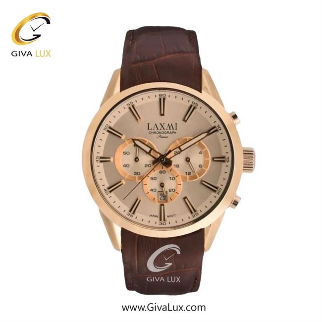 ساعت مچی اورجینال زنانه لاکسمی سه موتوره کرنوگراف رزگلد | قهوه ای| رزگلد| کد رفرنس 8543-6L