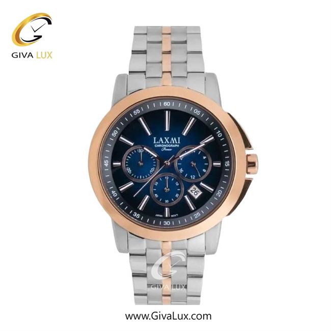 ساعت مچی اورجینال زنانه لاکسمی سه موتوره کرنوگراف رزگلد | نقره ای-رزگلد| سرمه ای| کد رفرنس 8552-8L