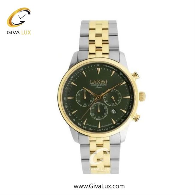 ساعت مچی اورجینال زنانه لاکسمی سه موتوره کرنوگراف طلایی | نقره ای-طلایی| سبز یشمی تیره| کد رفرنس 8563-5L
