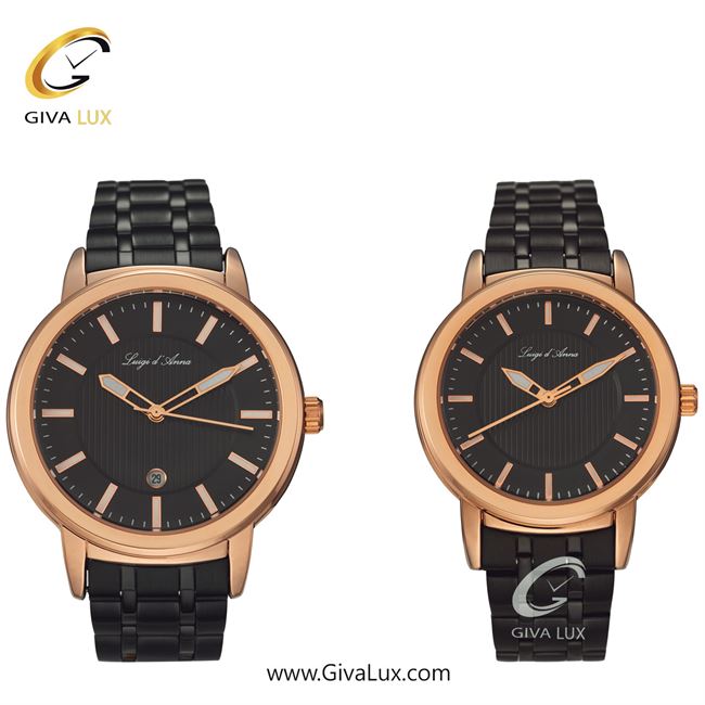 ساعت مچی اورجینال LdA ست رزگلد | مشکی | مشکی | کد رفرنس مردانه: 2306، زنانه: 2307