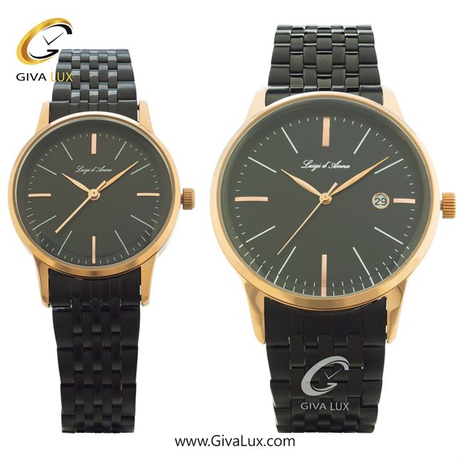 ساعت مچی اورجینال LdA ست طلایی | مشکی | مشکی | کد رفرنس مردانه: 2335، زنانه: 2336