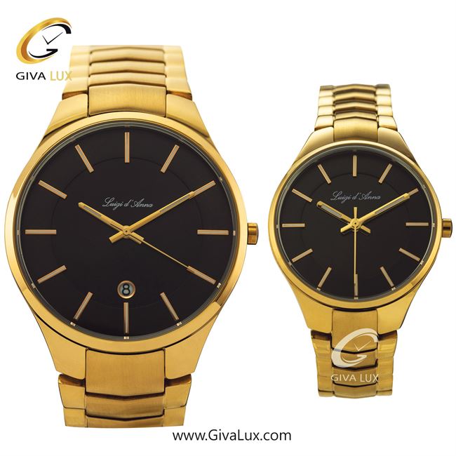 ساعت مچی اورجینال LdA ست طلایی | طلایی | مشکی | کد رفرنس مردانه: 2337، زنانه: 2338