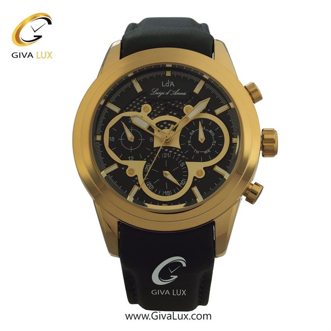 ساعت مچی اورجینال LdA مردانه سه موتوره فول تایم طلایی | مشکی | مشکی | کد رفرنس 2399