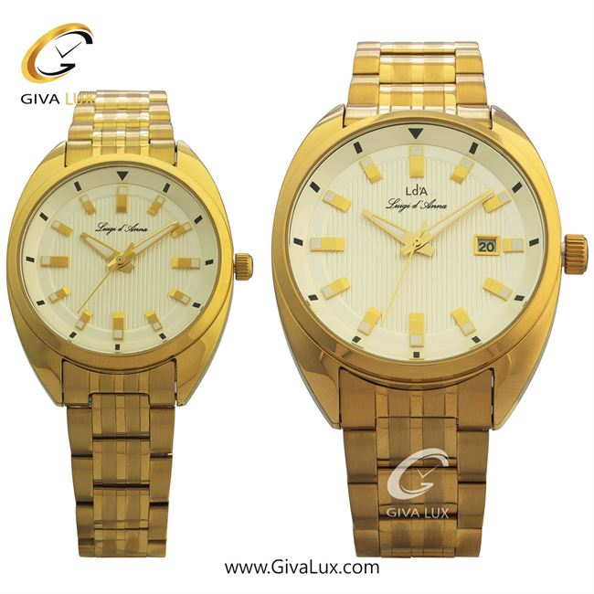 ساعت مچی اورجینال LdA ست طلایی | طلایی | سفید صدفی | کد رفرنس مردانه: 2401، زنانه: 2402