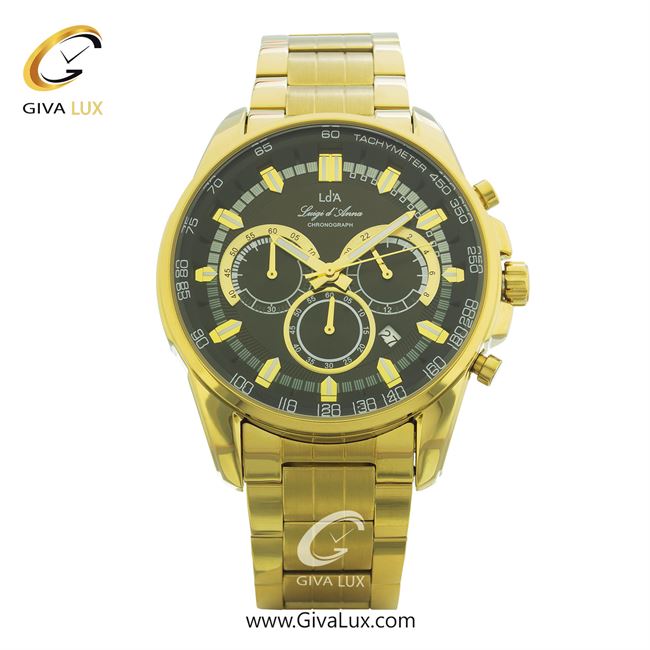 ساعت مچی اورجینال LdA مردانه سه موتوره کرنوگراف طلایی | طلایی | مشکی | کد رفرنس 2413