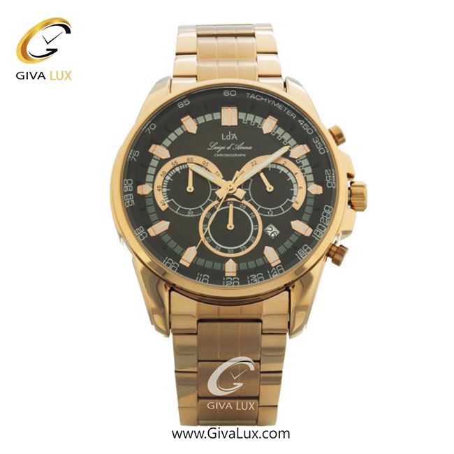 ساعت مچی اورجینال LdA مردانه سه موتوره کرنوگراف رزگلد | رزگلد | مشکی | کد رفرنس 2413