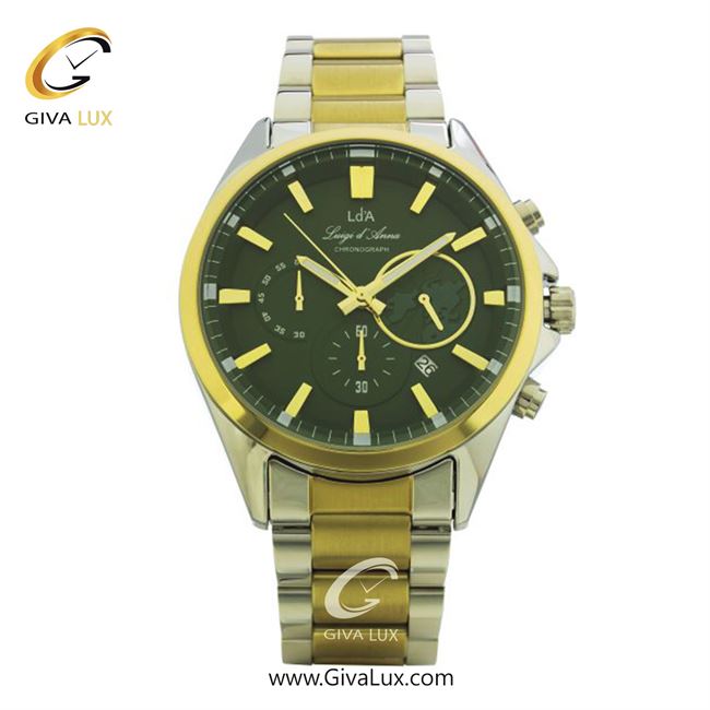 ساعت مچی اورجینال LdA مردانه سه موتوره کرنوگراف طلایی-نقره ای | طلایی-نقره ای | سبز | کد رفرنس 2414