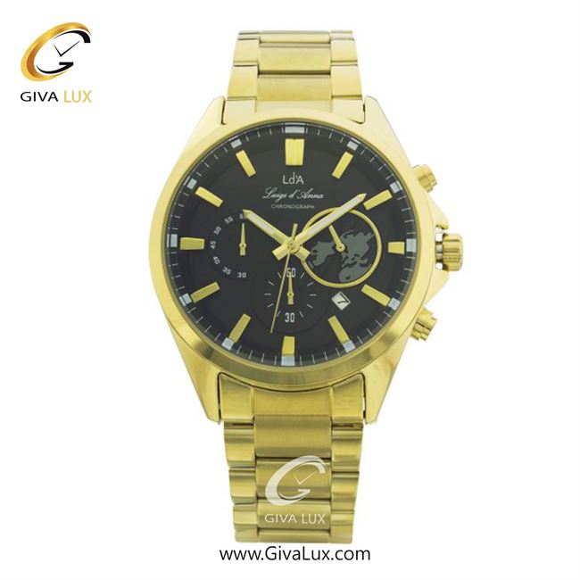 ساعت مچی اورجینال LdA مردانه سه موتوره کرنوگراف طلایی | طلایی | مشکی | کد رفرنس 2414