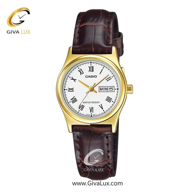 ساعت مچی اورجینال زنانه کاسیو Casio طلایی | قهوه ای| سفید| کد رفرنس LTP-V006GL-7BUDF