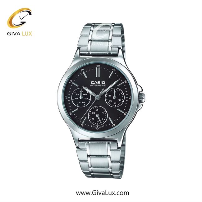 ساعت مچی اورجینال زنانه کاسیو Casio سه موتوره کرنوگراف نقره ای | نقره ای| مشکی| کد رفرنس LTP-V300D-1A