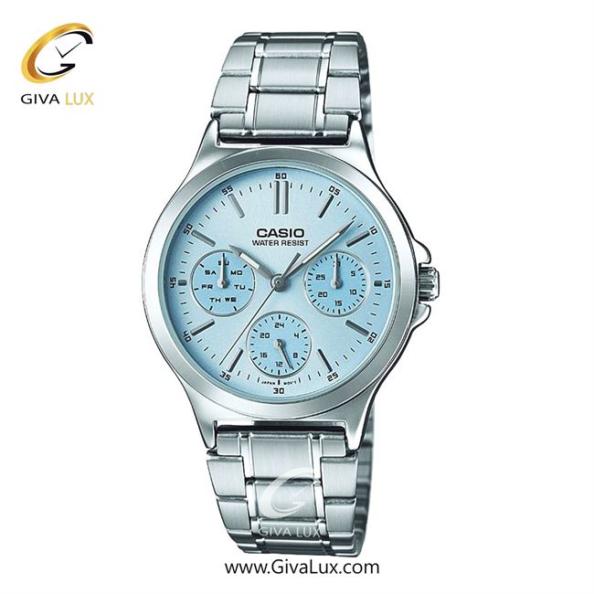 ساعت مچی اورجینال زنانه کاسیو Casio سه موتوره فول تایم نقره ای | نقره ای| آبی| کد رفرنس LTP-V300D-2AUDF