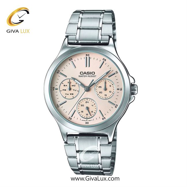 ساعت مچی اورجینال زنانه کاسیو Casio سه موتوره فول تایم نقره ای | نقره ای| گلبهی| کد رفرنس LTP-V300D-4AUDF