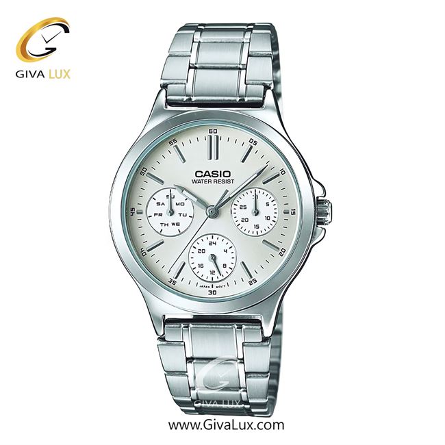 ساعت مچی اورجینال زنانه کاسیو Casio سه موتوره فول تایم نقره ای | نقره ای| نقره ای| کد رفرنس LTP-V300D-7A