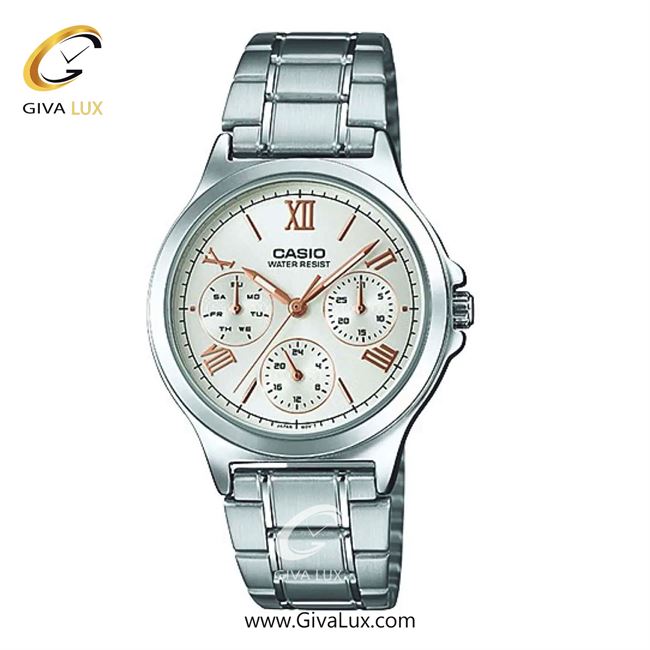ساعت مچی اورجینال زنانه کاسیو Casio سه موتوره فول تایم نقره ای | نقره ای| کرم| کد رفرنس LTP-V300D-7A2UDF
