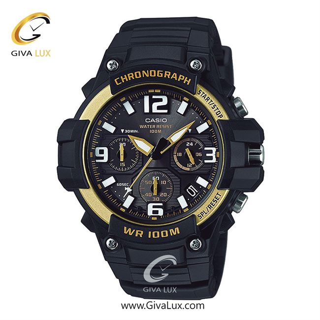 ساعت مچی اورجینال مردانه کاسیو Casio سه موتوره کرنوگراف طلایی-مشکی | مشکی| مشکی| کد رفرنس MCW-100H-9A2VDF
