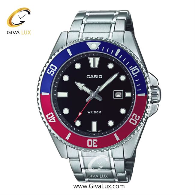ساعت مچی اورجینال مردانه کاسیو Casio نقره ای-سرخابی-آبی کاربنی | نقره ای| مشکی| کد رفرنس MDV-107D-1A3VDF