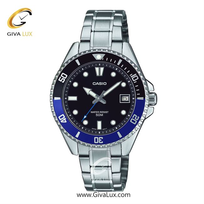 ساعت مچی اورجینال زنانه کاسیو Casio آبی کاربنی-نقره ای-مشکی | نقره ای| مشکی| کد رفرنس MDV-10D-1A2VDF