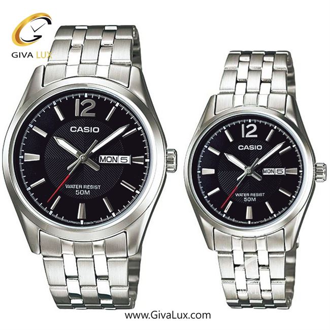 ساعت مچی اورجینال ست کاسیو Casio نقره ای | نقره ای| مشکی| کد رفرنس مردانه: MTP-1335D-1AVDF، زنانه: LTP-1335D-1AVDF