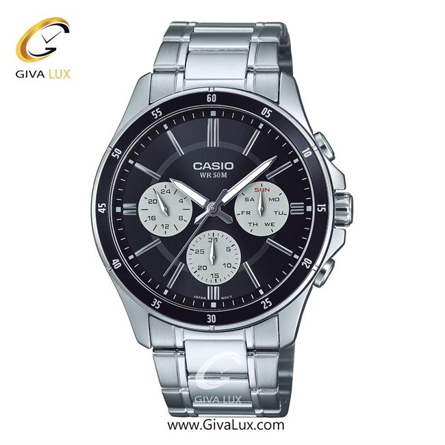 ساعت مچی اورجینال مردانه کاسیو Casio سه موتوره فول تایم نقره ای-مشکی | نقره ای| مشکی| کد رفرنس MTP-1374D-1A3VDF