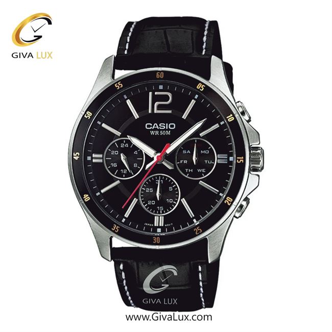 ساعت مچی اورجینال مردانه کاسیو Casio سه موتوره فول تایم نقره ای | مشکی| مشکی| کد رفرنس MTP-1374L-1A