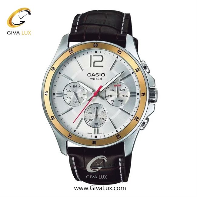 ساعت مچی اورجینال مردانه کاسیو Casio سه موتوره فول تایم نقره ای-طلایی | قهوه ای| نقره ای| کد رفرنس MTP-1374L-7AVDF