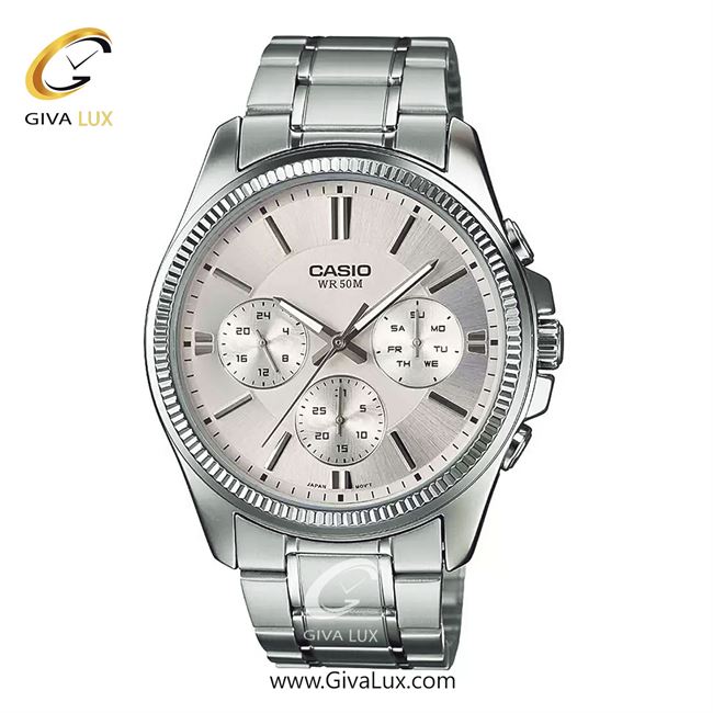 ساعت مچی اورجینال مردانه کاسیو Casio سه موتوره فول تایم نقره ای | نقره ای| نقره ای| کد رفرنس MTP-1375D-7AVDF