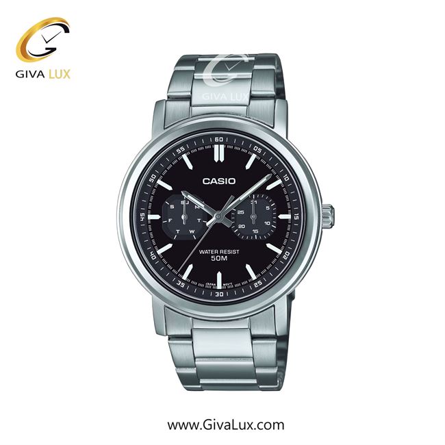 ساعت مچی اورجینال مردانه کاسیو Casio سه موتوره فول تایم نقره ای | نقره ای| مشکی| کد رفرنس MTP-E335D-1EVDF