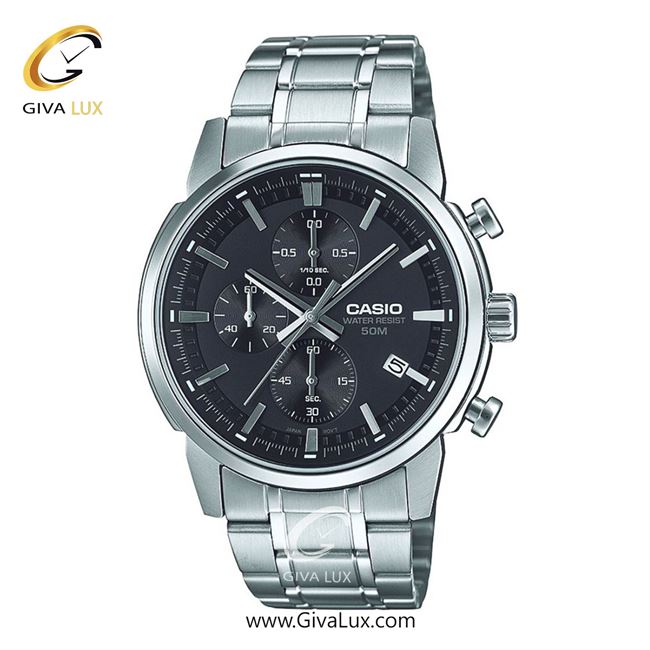 ساعت مچی اورجینال مردانه کاسیو Casio سه موتوره کرنوگراف نقره ای | نقره ای| مشکی| کد رفرنس MTP-E510D-1A1VDF