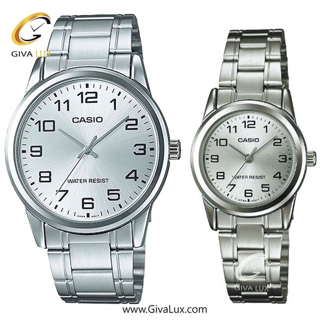ساعت مچی اورجینال ست کاسیو Casio نقره ای | نقره ای| نقره ای| کد رفرنس مردانه: MTP-V001D-7BUDF، زنانه: LTP-V001D-7BUDF