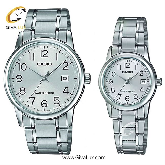ساعت مچی اورجینال ست کاسیو Casio نقره ای | نقره ای| نقره ای| کد رفرنس زنانه: LTP-V002D-7BUDF، مردانه: MTP-V002D-7BUDF