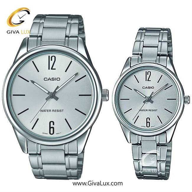 ساعت مچی اورجینال ست کاسیو Casio نقره ای | نقره ای| نقره ای| کد رفرنس مردانه: MTP-V005D-7BUDF، زنانه: LTP-V005D-7BUDF