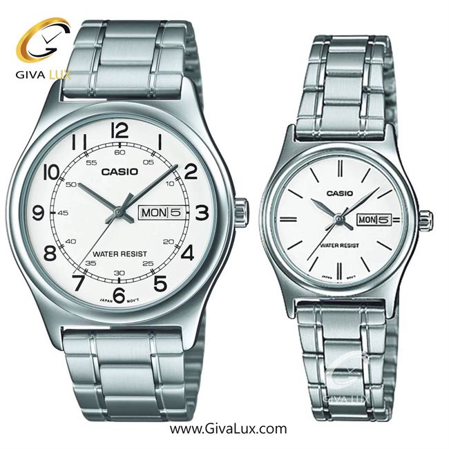 ساعت مچی اورجینال ست کاسیو Casio نقره ای | نقره ای| سفید| کد رفرنس زنانه: LTP-V006D-7B2UDF، مردانه: MTP-V006D-7B2UDF