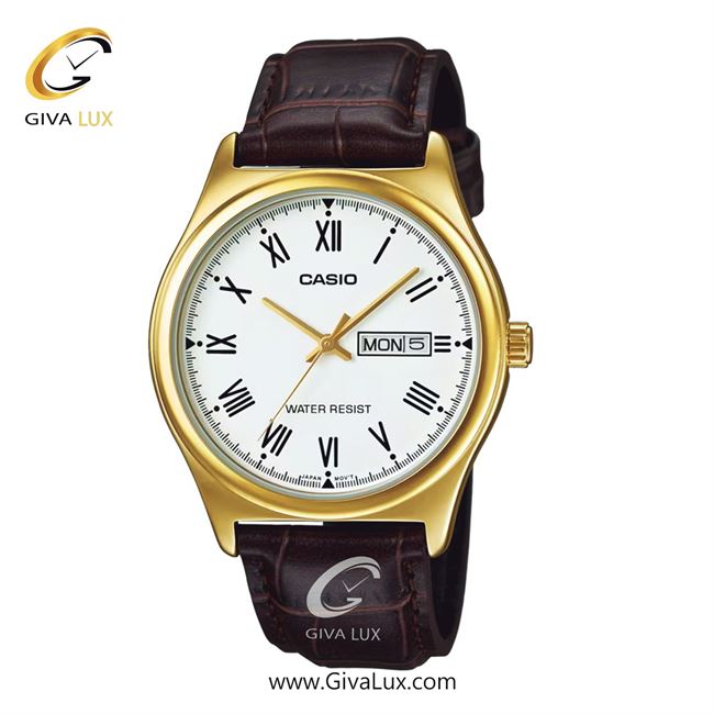 ساعت مچی اورجینال مردانه کاسیو Casio طلایی | قهوه ای| سفید| کد رفرنس MTP-V006GL-7BUDF