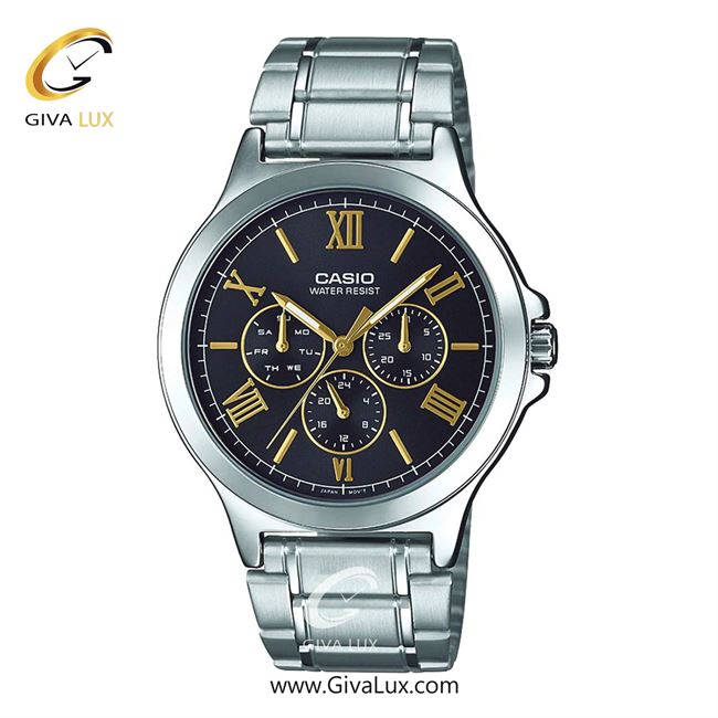 ساعت مچی اورجینال مردانه کاسیو Casio سه موتوره فول تایم نقره ای | نقره ای| مشکی| کد رفرنس MTP-V300D-1A2UDF