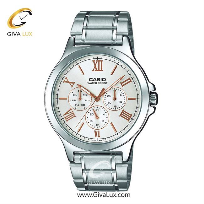 ساعت مچی اورجینال مردانه کاسیو Casio سه موتوره فول تایم نقره ای | نقره ای| کرم| کد رفرنس MTP-V300D-7A2UDF