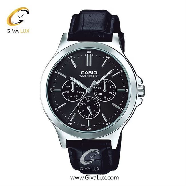 ساعت مچی اورجینال مردانه کاسیو Casio سه موتوره فول تایم نقره ای | مشکی| مشکی| کد رفرنس MTP-V300L-1A
